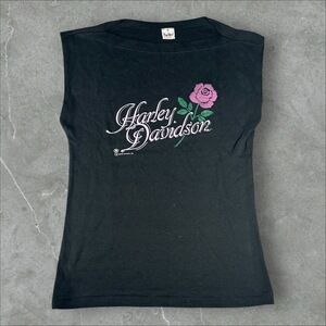 Vintage Harley Davidson Tank Top Womens XL Black Pink Rose Motorcycle Biker 1987
